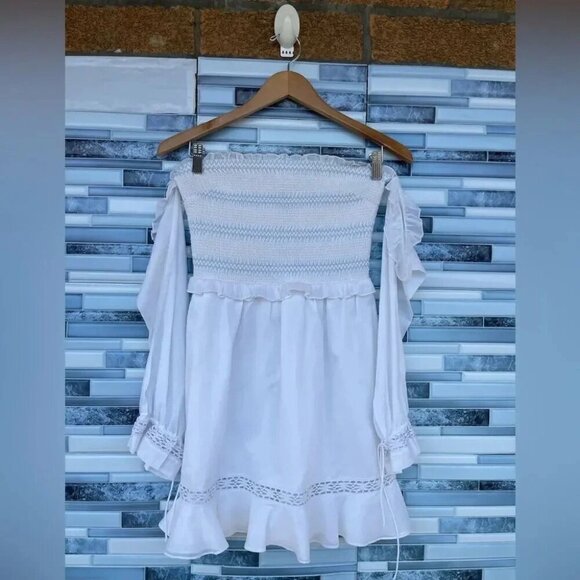 Kisuii Arcadia Smocked Off-Shoulder Cotton Short Dress small - Picture 3 of 11